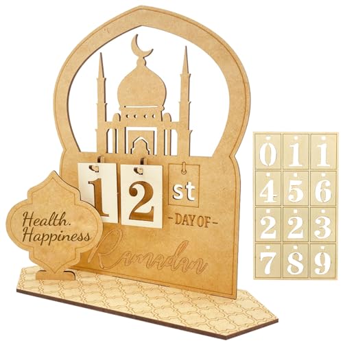 SOETDERT Ramadan Kalender, Eid Mubarak Kalender, DIY Holz Ramadan Deko Countdown Kalender, Ramadan Mubarak Dekoration Wohnzimmer Ornament Gebet, Ramadan Zuhause Geschenke für Kinder (A) von SOETDERT