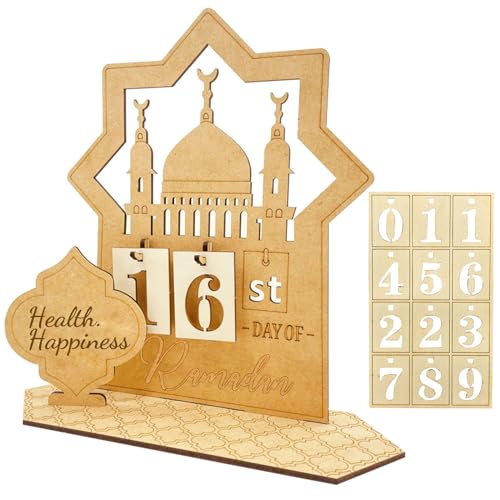 SOETDERT Ramadan Kalender, Eid Mubarak Kalender, DIY Holz Ramadan Deko Countdown Kalender, Ramadan Mubarak Dekoration Wohnzimmer Ornament Gebet, Ramadan Zuhause Geschenke für Kinder (B) von SOETDERT