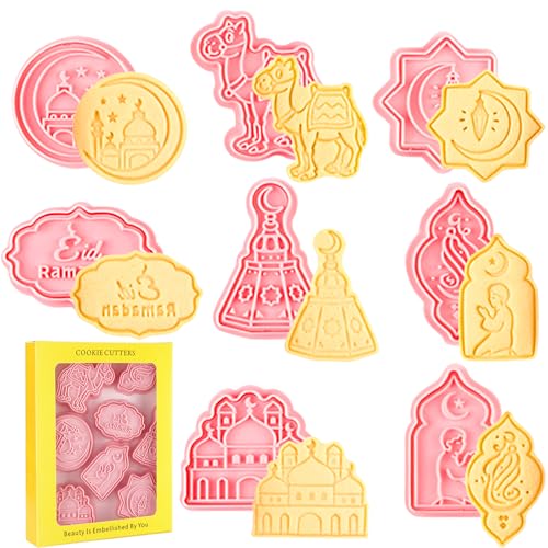 SOETDERT Eid Mubarak Ausstechformen, 8 Stück Ramadan Keksausstecher Set, 3D Ramadan Plätzchen Ausstecher, DIY Muslimischen Cookie Cutter Keksform für Eid Mubarak Party Dekoration Backen Zubehör(E) von SOETDERT