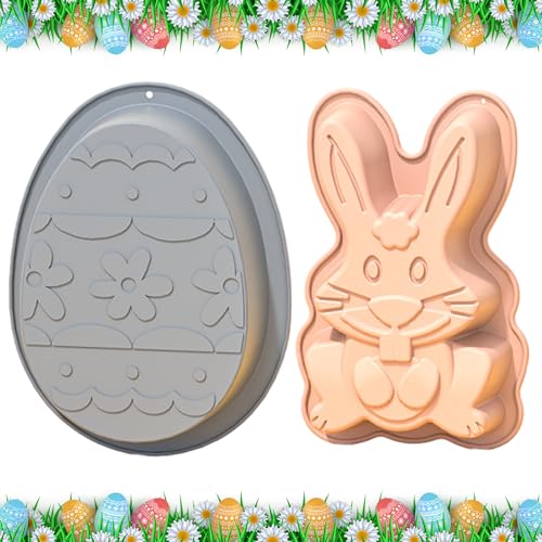 SOETDERT Ostern Silikonform Hase und Ostereier, 2 Stück Silikon Backform Ostern Schokolade Ei Form, Ostereier Backform Kuchenform, Backen für Osterdekorationen, Süßigkeiten, Kuchen, Gelee (Grau B) von SOETDERT