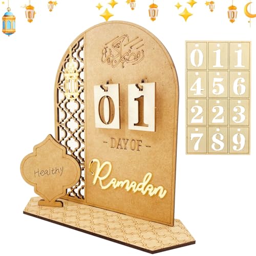 SOETDERT Ramadan Kalender, Eid Mubarak Kalender, DIY Holz Ramadan Deko Countdown Kalender, Eid Mubarak Adventskalender Kinder, Ramadan Dekoration Ornament Gebet, Ramadan Geschenke Zuhause (E) von SOETDERT