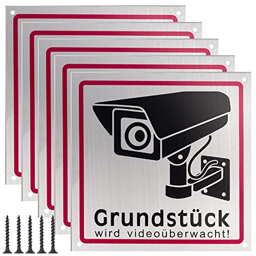 Achtung Videoüberwachung Schild 5 Stück, 15x15 cm Alu Warnschild Kamera Überwachung, Achtung Videoüberwachung für Privatgrundstück, Dieser Bereich Wird Videoüberwacht Alu Schild von SOEWIOU