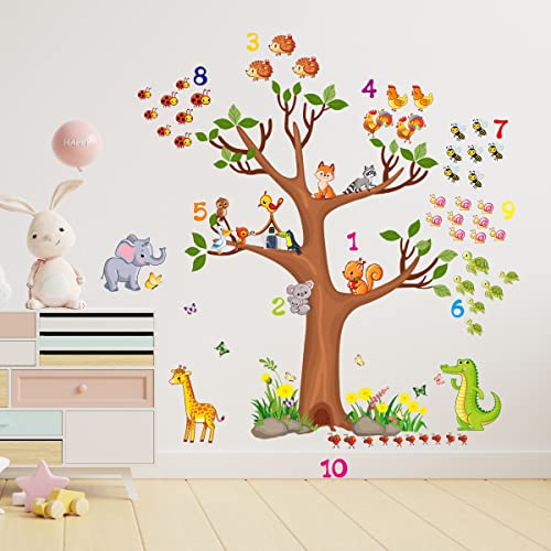 Cartoon Mehrfarbige BäUme Und Tiere Zahlen Pädagogisches Lernen Wandaufkleber Fuchs Eichhörnchen Hirsch Wandaufkleber Baby Kindergarten Kinder Schlafzimmer Spielzimmer Wand Dekor von SOEWIOU