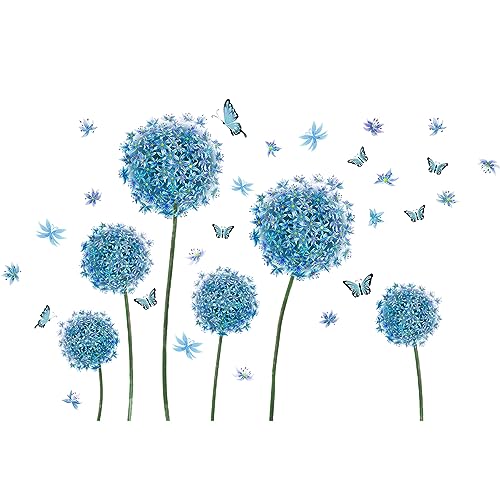 Wandaufkleber Blumen, Blaue Blumen Und Schmetterlinge Blume Schmetterling Wandtattoos Wandaufkleber Wohnzimmer Schlafzimmer Badezimmer Wanddekoration (Blau) von SOEWIOU