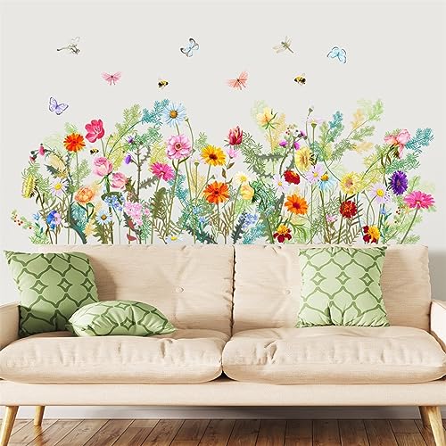 Wandtattoo Garten Blumen Wandaufkleber, Vögel Schmetterlinge Blume Wandsticker, DIY Wandaufkleber, Babyzimmer Kinderzimmer Schlafzimmer Wanddeko (Blumen) von SOEWIOU