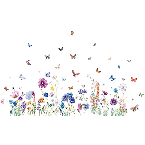 Wandtattoo Garten Blumen Wandaufkleber, Vögel Schmetterlinge Blume Wandsticker, DIY Wandaufkleber, Babyzimmer Kinderzimmer Schlafzimmer Wanddeko (Purple) von SOEWIOU