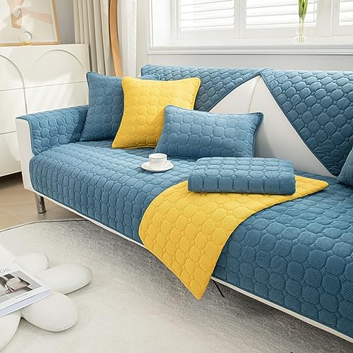 Anti-Rutsch-Sofa-Schutzbezüge Solide Farbe Sitzkissenbezug Kord Sofaschoner Bezug 2-Sitzer/3-Sitzer/4-Sitzer (Farbe : Hellblau, Größe : 110x240cm) von SOFA SUPPLIES