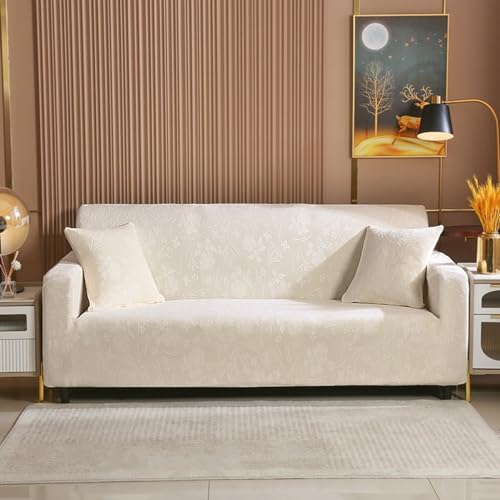 Elastischer Sofabezug Kristall-Samt Jacquard-Sofabezug Kombinierter Sofabezug Sofaschoner Bezug 1/2/3/4 Sitzer (Farbe : Weiss, Größe : 1-Sitzer (90–140 cm)) von SOFA SUPPLIES