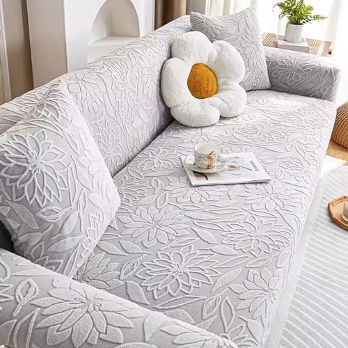 Sofabezug Dehnbare volle Abdeckung Weicher Jacquard Sofabezug mit Armlehnen Sofabezug in L-Form Staubdicht und katzenkratzfest (Farbe : Hellgrau, Größe : 3-Sitzer) von SOFA SUPPLIES