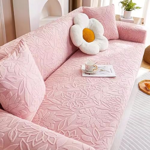 Sofabezug Dehnbare volle Abdeckung Weicher Jacquard Sofabezug mit Armlehnen Sofabezug in L-Form Staubdicht und katzenkratzfest (Farbe : Rosa, Größe : 3-Sitzer) von SOFA SUPPLIES