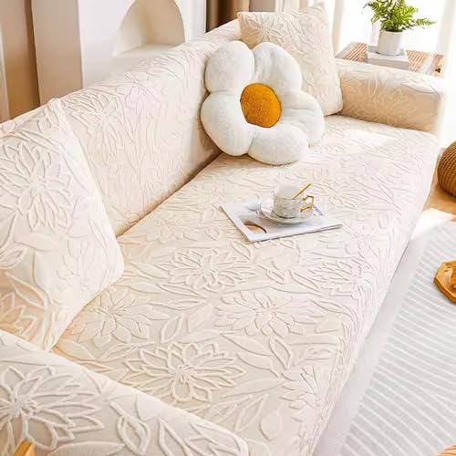 Sofabezug Dehnbare volle Abdeckung Weicher Jacquard Sofabezug mit Armlehnen Sofabezug in L-Form Staubdicht und katzenkratzfest (Farbe : Weiss, Größe : 3-Sitzer) von SOFA SUPPLIES