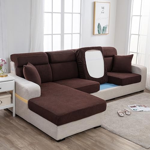 Sofabezug Elastischer Sofabezug Mais-Samt für L-Sofa Kissenbezüge Ersatz Sofaschoner Abdeckung (Farbe : Dunkelbraun, Größe : 40-55cmx60-90cm) von SOFA SUPPLIES