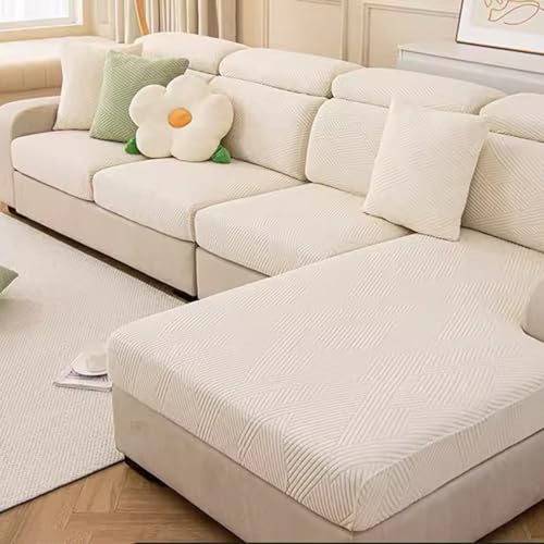 Sofaschoner Bezug Streifen Jacquard-Kurzplüsch Hoch elastisch for L-Sofas Möbel Protektor Kissenbezüge Ersatz (Farbe : Weiss, Größe : Großer Rückenlehnenbezug) von SOFA SUPPLIES