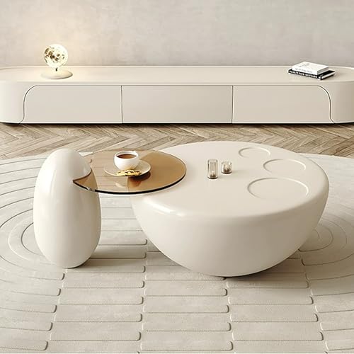 Couchtisch 2er Set Rund, Moderner Couchtisch Aus Der Mitte des Jahrhunderts Mit Großer Tischplatte Und Abgerundetem Eckdesign, Beistelltisch-Set Für Kleine Räume, Büro Und Balkon(White) von SOFACHEN