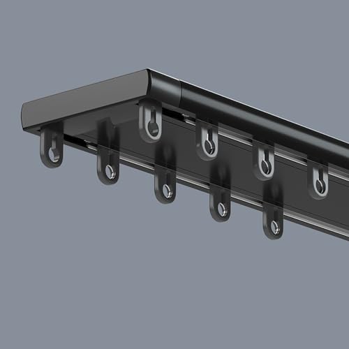 Doppelreihige Deckenvorhangschiene, Hochleistungs-Vorhangschienen mit eingebautem Schalldämpfer, geräuschloses Gleit-Doppelschienensystem für Vorhänge, Raumteiler im Wohnzimmer und Schlafzimmer(Black, von SOFACHEN