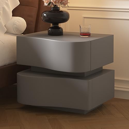 Gebogener Nachttisch, Nachtschrank Nachtkonsole Nachtkommode, Kommode Beistelltisch Mit 2 Schubladen und Unsichtbarer Griff, für Ihr Schlafzimmer, Wohnzimmer Schlafzimmer, Massivholz(Gray,45cm) von SOFACHEN