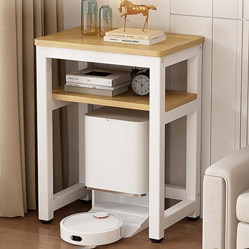 Holzregal über dem Saugroboter, versteckter staubsauger Roboter ständer mit rutschfesten und geräuscharmen Matten, Beistelltisch für Wohnung, Büro, Wohnzimmer(White,50x40cm) von SOFACHEN