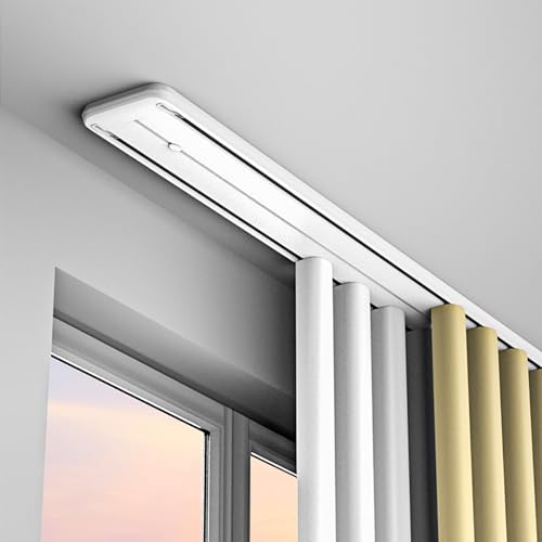 Leise Doppelvorhangschienen-Deckenmontage, integrierter unabhängiger geräuschloser Streifen, Nano-Lautlosschiene aus Aluminiumlegierung für den Raumteiler im Wohnzimmer und Schlafzimmer(3.4m(11.2ft)) von SOFACHEN