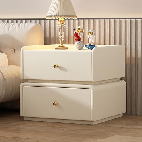 Massivholz Kiefer Nachttisch, Nachtschrank Nachtkonsole, Nachtkommode Schlafzimmer Schrank, Kommode Beistelltisch mit Metallgriff und 2 Schubladen, für Schlafzimmer, Wohnzimmer(Off-white,50cm) von SOFACHEN