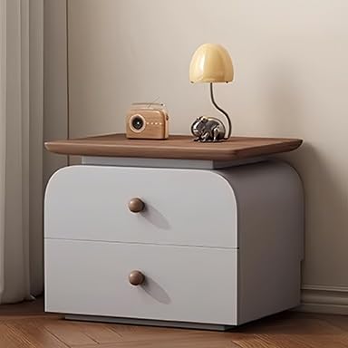 Nachtschrank, Nachttisch für Schlafzimmer, Nachttisch mit 2 Schubladen, Katzenkratzlederpaket, Modern Nachtkommode mit Massivholzfüßen, Beistelltisch für Schlafzimmer Wohnzimmer(Gray+Walnut,45cm) von SOFACHEN
