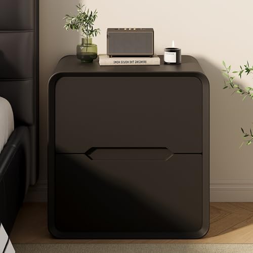 Nachttisch, Massivholz Nachtkasten, Nachtschrank Nachtkonsole, Nachtkommode mit 2 Schubladen, Schlichter Beistelltisch Sofatisch, Schubladenschrank für Schlafzimmer/Wohnzimmer(All black,50cm) von SOFACHEN