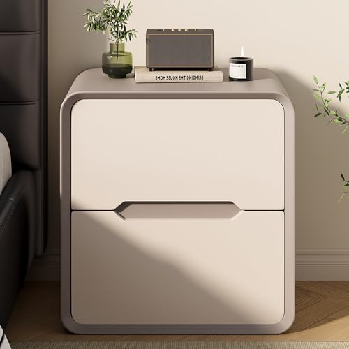 Nachttisch, Massivholz Nachtkasten, Nachtschrank Nachtkonsole, Nachtkommode mit 2 Schubladen, Schlichter Beistelltisch Sofatisch, Schubladenschrank für Schlafzimmer/Wohnzimmer(Champagne gray,40cm) von SOFACHEN