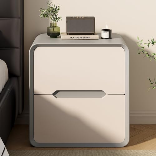 Nachttisch, Massivholz Nachtkasten, Nachtschrank Nachtkonsole, Nachtkommode mit 2 Schubladen, Schlichter Beistelltisch Sofatisch, Schubladenschrank für Schlafzimmer/Wohnzimmer(Light gray,45cm) von SOFACHEN