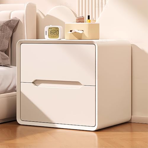 Nachttisch, Massivholz Nachtkasten, Nachtschrank Nachtkonsole, Nachtkommode mit 2 Schubladen, Schlichter Beistelltisch Sofatisch, Schubladenschrank für Schlafzimmer/Wohnzimmer(Off-white,50cm) von SOFACHEN