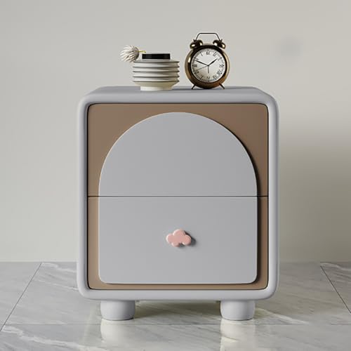 Nachttisch Beistelltisch, Massivholz Kiefer Nachtkasten mit 2 Schubladen und Cloud-Handle, Holz Modern Nachtkommode mit Massivholzfüßen, Nachtschrank für Schlafzimmer Wohnzimmer(Light gray,50cm) von SOFACHEN