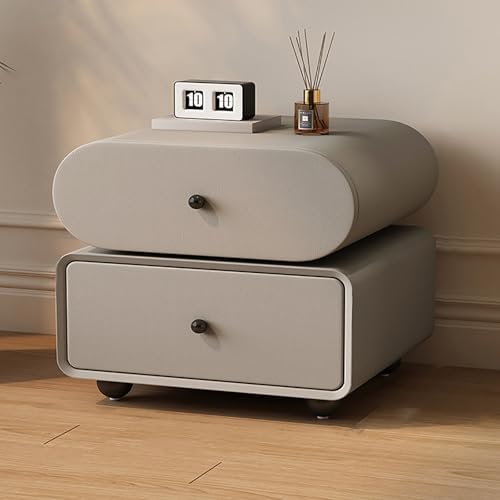 Nachttisch Beistelltisch, Massivholz Nachtschrank, Beistelltisch mit 2 Schubladen und Metallgriff, Kugelförmiges Basisdesign, Platzsparender Nachtkasten für Wohnzimmer Schlafzimmer(Gray,50cm) von SOFACHEN