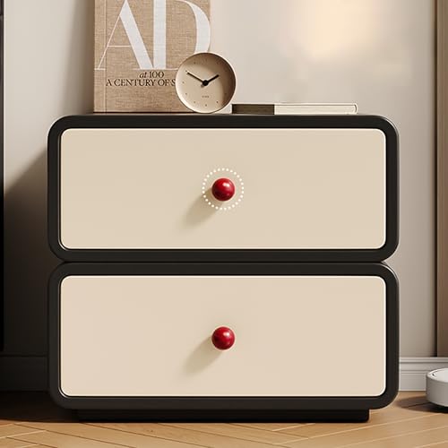 Nachttisch Beistelltisch, Nachtkommode mit 2 und Metallgriff, Schubladen Schlichter Nachtkasten Sofatisch Schubladenschrank, Platzsparender Nachtschrank für Wohnzimmer Schlafzimmer(Black+Red,45cm) von SOFACHEN