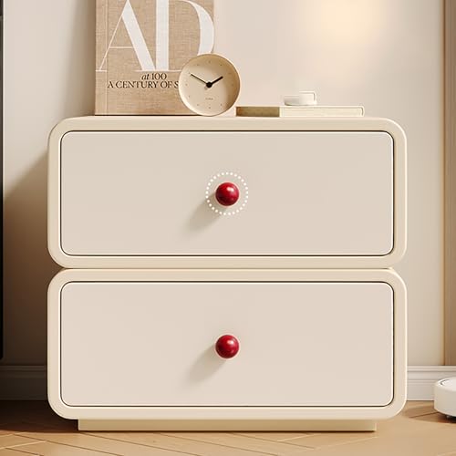 Nachttisch Beistelltisch, Nachtkommode mit 2 und Metallgriff, Schubladen Schlichter Nachtkasten Sofatisch Schubladenschrank, Platzsparender Nachtschrank für Wohnzimmer Schlafzimmer(White+Red,50cm) von SOFACHEN
