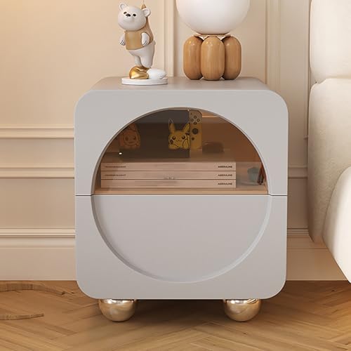 Nachttisch Beistelltisch, Nachttisch Für Schlafzimmer, Nachtkasten Mit 2 Schubladen Und Versteckter Griff, Kugelförmiges Basisdesign, Nachtschrank Für Wohnzimmer Schlafzimmer(Light grey,50cm) von SOFACHEN