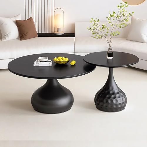 SOFACHEN 2er Set Couchtisch Rund, moderner Beistelltisch mit abgerundeten Ecken und Antirutschmatten, einzeln oder kombiniert aufstellbar, Mitteltische für Wohnzimmer, Balkon und Büro(Black) von SOFACHEN