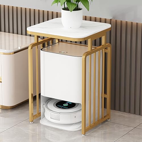SOFACHEN Aufbewahrungsort Ständer für Roboterstaubsauger, Modernes Staubsaugroboter-Aufbewahrungsregal mit Universalrädern, Staubsauger-Präsentationsregal für Wohnzimmer(Gold+White,55cm) von SOFACHEN