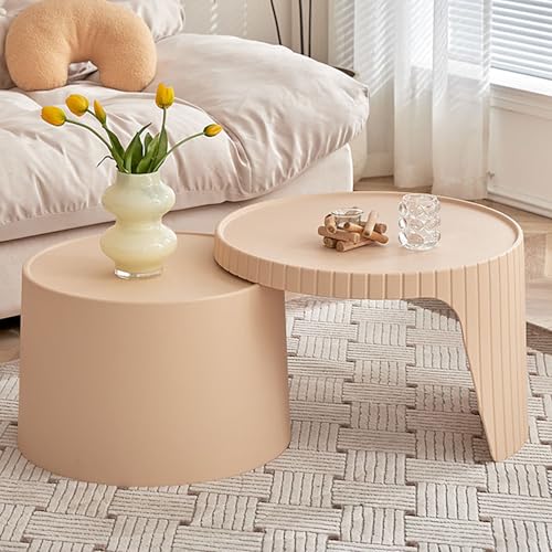 SOFACHEN Couchtisch 2er Set Rund, runde Beistelltisch-Set können frei kombiniert und erweitert Werden, Mid-Moderner Beistelltisch für Wohnzimmer, Schlafzimmer, Home Office, minimalistisch(Pink) von SOFACHEN