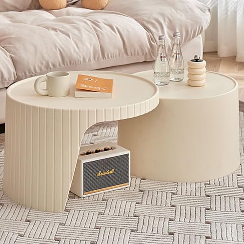 SOFACHEN Couchtisch 2er Set Rund, runde Beistelltisch-Set können frei kombiniert und erweitert Werden, Mid-Moderner Beistelltisch für Wohnzimmer, Schlafzimmer, Home Office, minimalistisch(White) von SOFACHEN