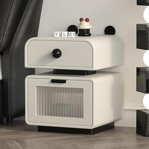 SOFACHEN Massivholz Kiefer Nachttisch, Nachtschrank Nachtkonsole, Nachtkommode Schrank Kommode, Beistelltisch mit 2 Schubladen, Platzsparender Nachtkasten für Wohnzimmer Schlafzimmer(White,35cm) von SOFACHEN