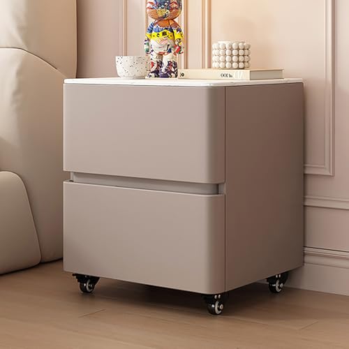 SOFACHEN Massivholz Nachttisch Beistelltisch, Nachtschrank Nachtkonsole, Kommode Nachtkasten mit 2 Schubladen und Unsichtbarer Griff, 360° bewegliche Rolle, für Schlafzimmer, Wohnzimmer(Khaki,60cm) von SOFACHEN