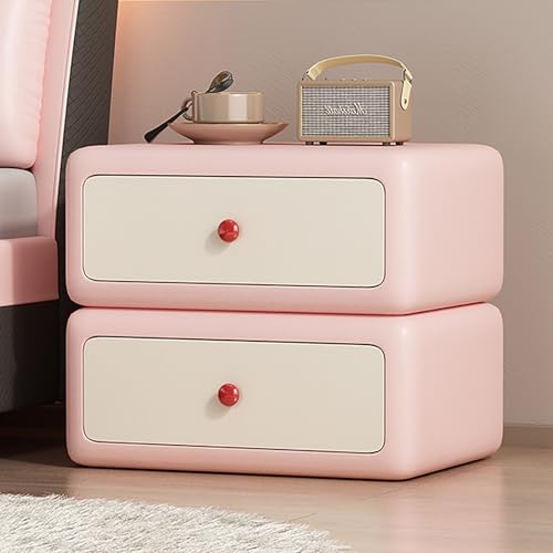 SOFACHEN Nachtkommode mit 2 Schubladen Schlichter Beistelltisch Sofatisch Schubladenschrank für Schlafzimmer/Wohnzimmer mit Leises Gleitenund Metallgriff für Schlafzimmer, Wohnzimmer(Pink,50cm) von SOFACHEN