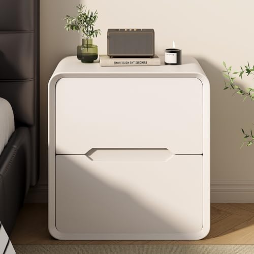SOFACHEN Nachttisch, Massivholz Nachtkasten, Nachtschrank Nachtkonsole, Nachtkommode mit 2 Schubladen, Schlichter Beistelltisch Sofatisch, Schubladenschrank für Schlafzimmer/Wohnzimmer(White,45cm) von SOFACHEN