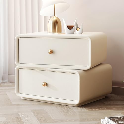 SOFACHEN Nachttisch Beistelltisch, Massivholz Kiefer Nachtkasten Nachtschrank, Nachtkommode mit 2 Schublade und Leises Gleiten, Platzsparender Nachttisch für Wohnzimmer Schlafzimmer(Off-White,45cm) von SOFACHEN