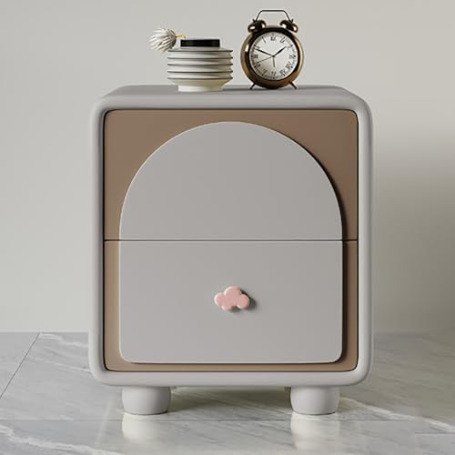 SOFACHEN Nachttisch Beistelltisch, Massivholz Kiefer Nachtkasten mit 2 Schubladen und Cloud-Handle, Holz Modern Nachtkommode mit Massivholzfüßen, Nachtschrank für Schlafzimmer Wohnzimmer(Gray,50cm) von SOFACHEN