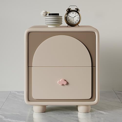 SOFACHEN Nachttisch Beistelltisch, Massivholz Kiefer Nachtkasten mit 2 Schubladen und Cloud-Handle, Holz Modern Nachtkommode mit Massivholzfüßen, Nachtschrank für Schlafzimmer Wohnzimmer(Khaki,40cm) von SOFACHEN