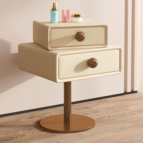 SOFACHEN Nachttisch Beistelltisch, Nachtkasten Nachtschrank 360° Drehbarer Tisch, Nachtkommode mit 2 Schublade und Metallgriff, Stark und stabil Nachttisch für Wohnzimmer Schlafzimmer(Beige,50cm) von SOFACHEN