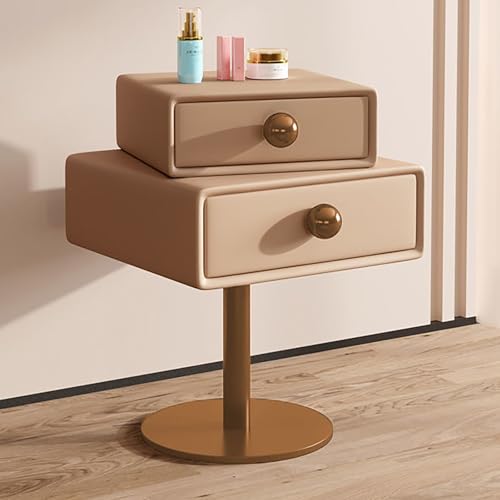 SOFACHEN Nachttisch Beistelltisch, Nachtkasten Nachtschrank 360° Drehbarer Tisch, Nachtkommode mit 2 Schublade und Metallgriff, Stark und stabil Nachttisch für Wohnzimmer Schlafzimmer(Khaki,50cm) von SOFACHEN
