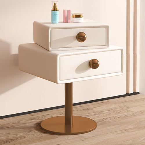 SOFACHEN Nachttisch Beistelltisch, Nachtkasten Nachtschrank 360° Drehbarer Tisch, Nachtkommode mit 2 Schublade und Metallgriff, Stark und stabil Nachttisch für Wohnzimmer Schlafzimmer(Off-White,45cm) von SOFACHEN