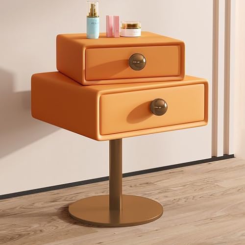SOFACHEN Nachttisch Beistelltisch, Nachtkasten Nachtschrank 360° Drehbarer Tisch, Nachtkommode mit 2 Schublade und Metallgriff, Stark und stabil Nachttisch für Wohnzimmer Schlafzimmer(Orange,40cm) von SOFACHEN