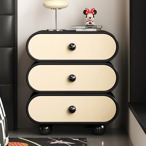 SOFACHEN Nachttisch Beistelltisch, Nachtschrank mit 3 Schubladen, Nachtkommode Nachtkasten, Kugelförmiges Basisdesign, Schlichter Nachtschrank Nachtkommode für Schlafzimmer und Wohnzimmer(Beige,50cm) von SOFACHEN