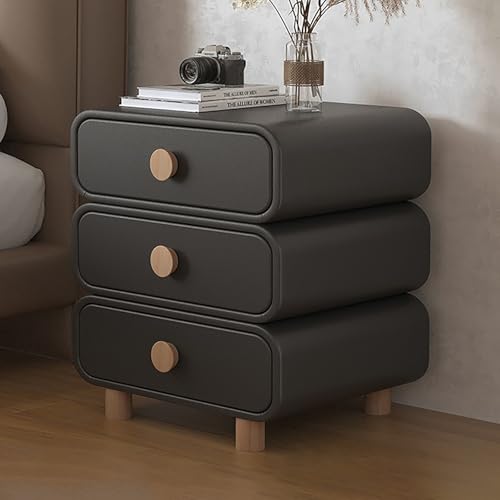 SOFACHEN Nachttisch Beistelltisch, Schlichter Nachtschrank, Nachtschrank mit 3 Schublade, Holz Modern Nachtkommode mit 4 Massivholzfüßen, Beistelltisch für Schlafzimmer Wohnzimmer(Dark Grey,35cm) von SOFACHEN